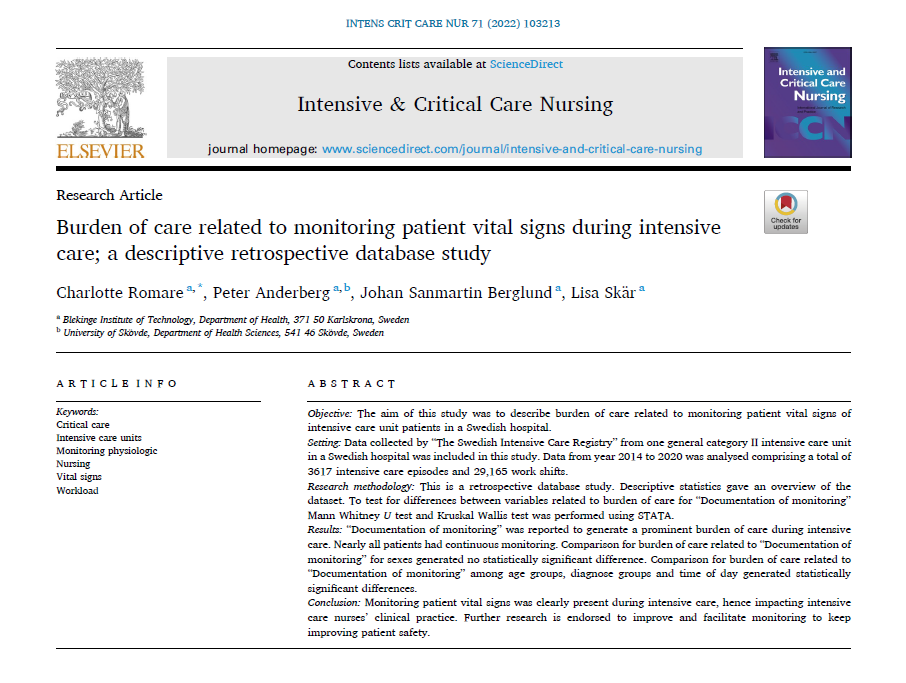 Burden of care related to monitoring patient vital signs during intensive care; a descriptive retrospective database study