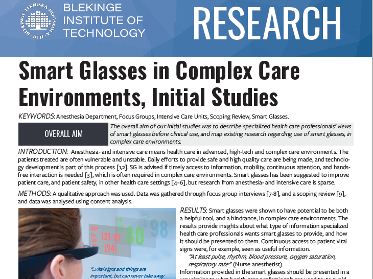 Smart Glasses in Complex Care Environments, Initial Studies