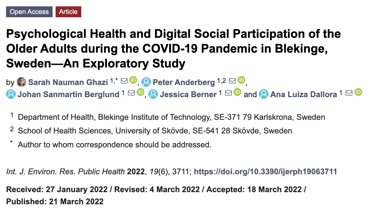 Psychological Health and Digital Social Participation of the Older Adults during the COVID-19 Pandemic in Blekinge, Sweden—An Exploratory Study